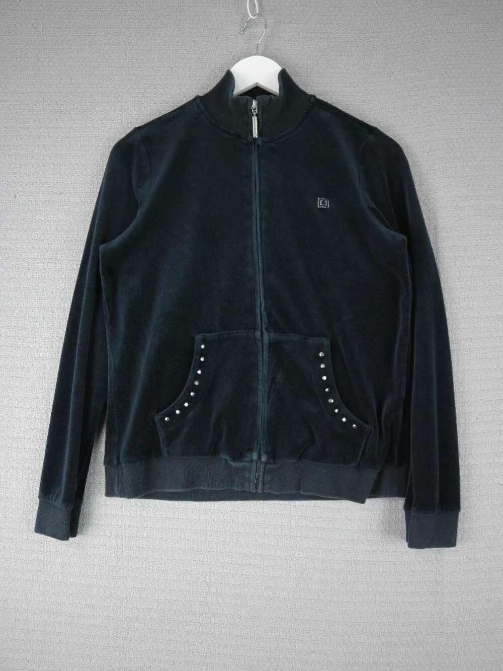Liz Claiborne Velour Cotton Zip Up Track Jacket Womens Medium Black